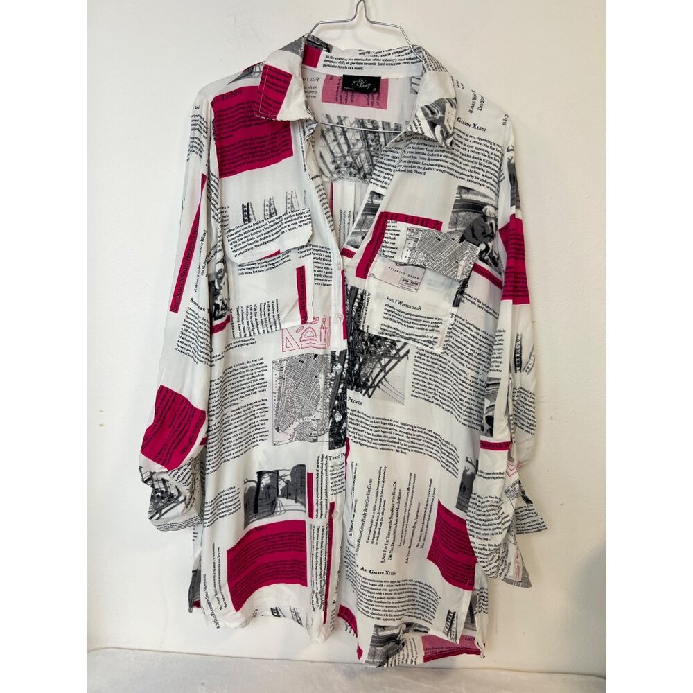Milk & Honey Womens M Newspaper Print Blouse Top Shirt Artsy Magazine Y2K 90s